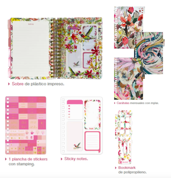 Agenda Espiral Diaria Floral 2026 16x22cm Mooving