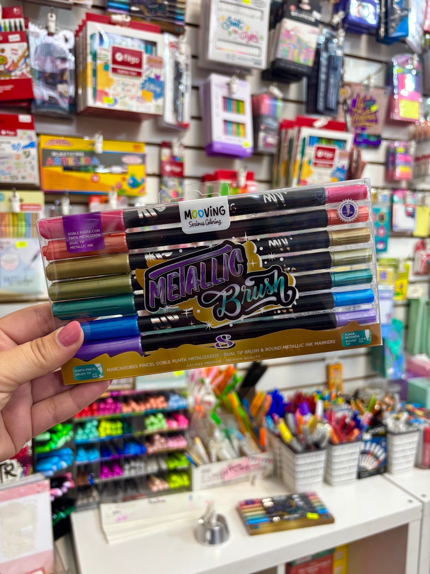 Marcador Lettering Doble Punta / Metallic Brush Mooving