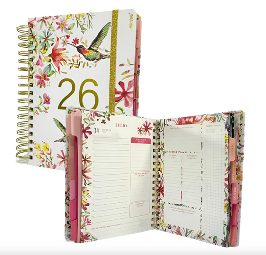 Agenda Espiral Diaria Floral 2026 16x22cm Mooving