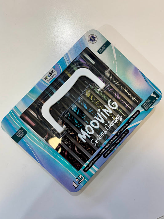 SET 12 MARCADORES ACRÍLICOS PUNTA PINCEL METÁLICOS MOOVING