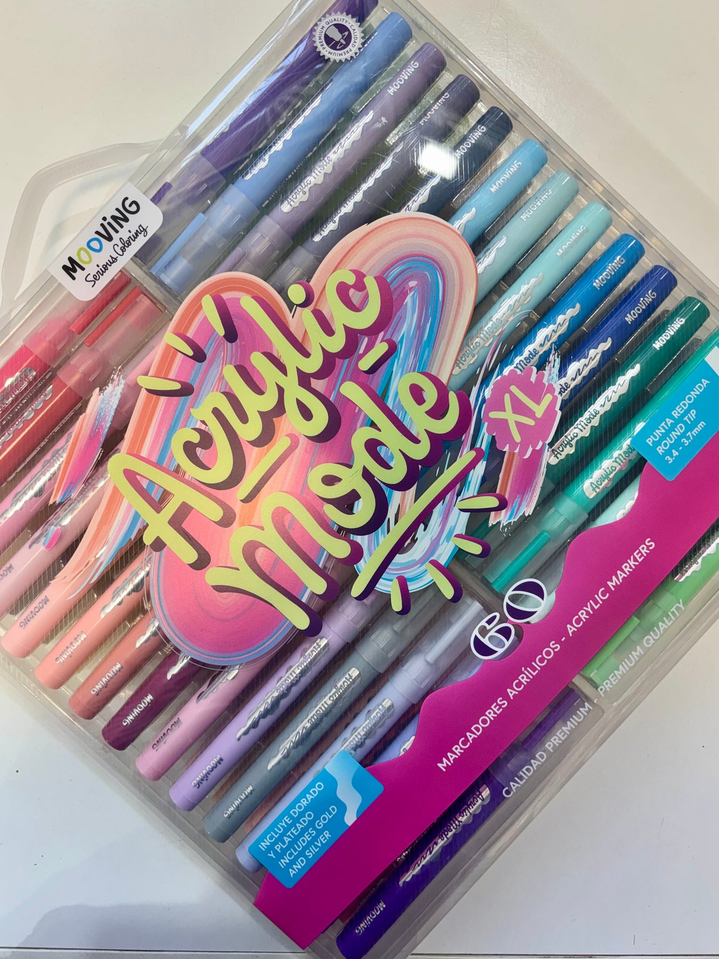 SET 60 MARCADORES ACRÍLICOS PUNTA REDONDA MOOVING