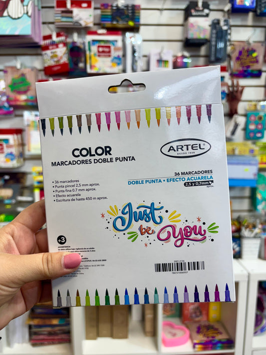 Set marcadores doble punta 36 colores Artel