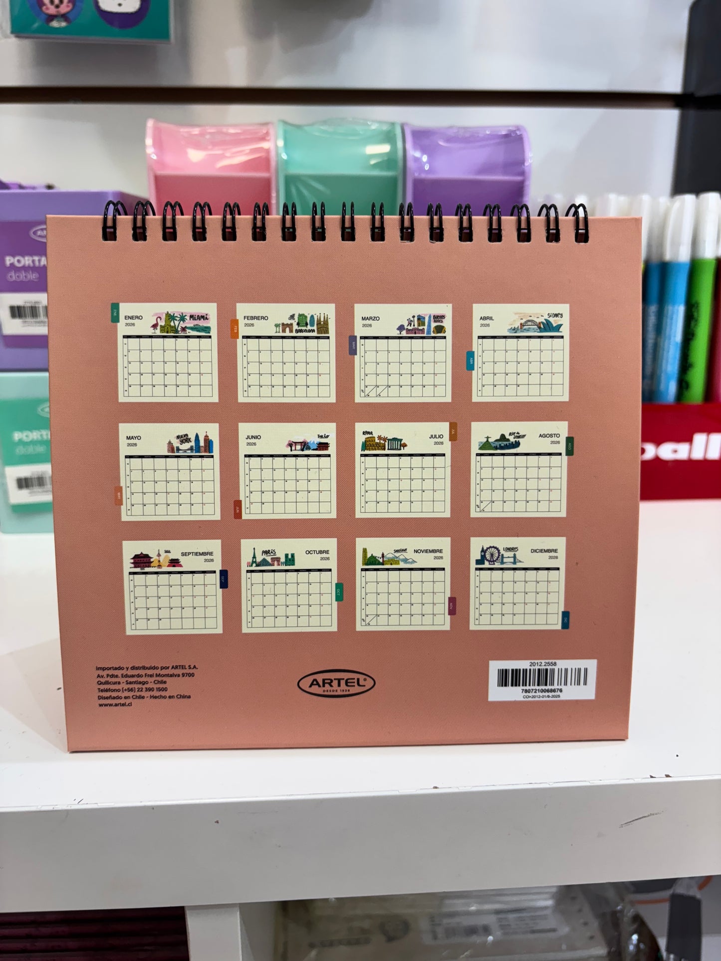 Calendario de escritorio 2026 viajes Artel