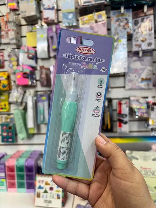 Corrector blanco envase colores pastel Artel