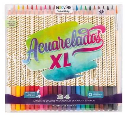 Estuche con 24 lápices colores acuarelables premium + pincel