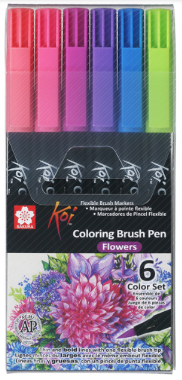 Set 6 Marcadores Coloring Brush Pen Flowers