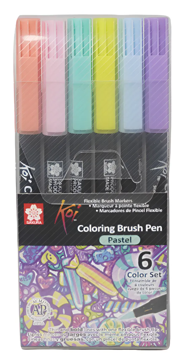 Set 6 Marcadores Coloring Brush Pens; Pastel