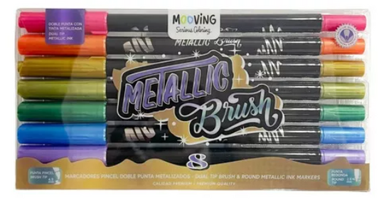 Marcador Lettering Doble Punta / Metallic Brush Mooving