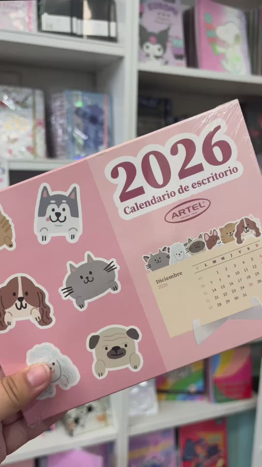 Calendario de escritorio 2026 perritos y gatitos Artel