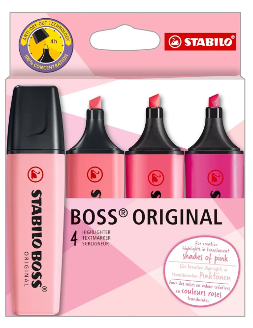 Set 4 destacadores Boss Shades of Pink - Stabilo